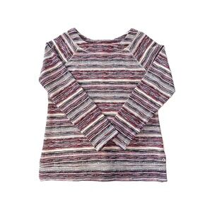 T by Talbots Womens Gorpcore Red Gray Stripe Relaxed Tunic Raglan Top Size S